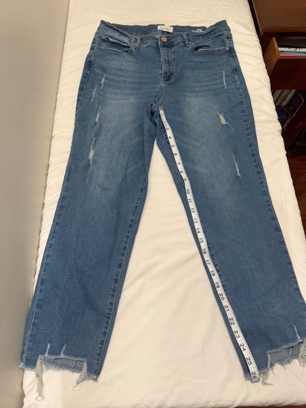 Soho Mid Wash Straight Leg Distressed Jeans